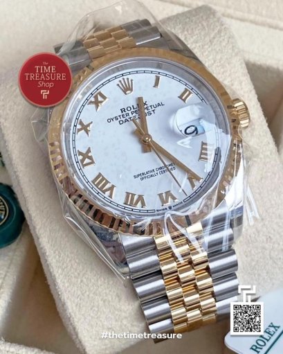 Rolex 126233 Datejust 36 White Rioman Dial Two-Tone Yellow Gold Jubilee